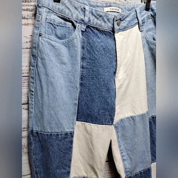 PacSun Patchwork‎ Mom Jeans size 28 Patches Maximalist Boho Festival Unique - Picture 4 of 9